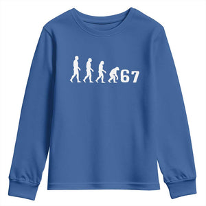 Funny 67 Reverse Evolution Youth Sweatshirt Sarcastic Six Seven Meme TS02 Royal Blue Print Your Wear