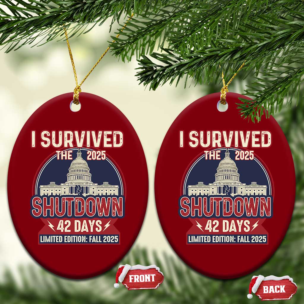 I Survived the 2025 Shutdown Ceramic Ornament Funny Government Closure Parody Political Humor TS02 Print Your Wear