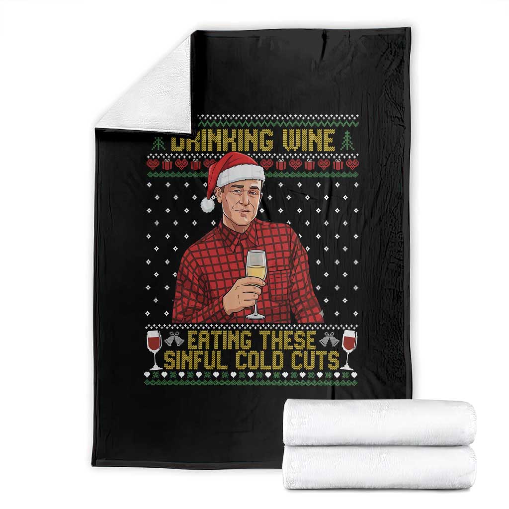 Funny Ed Gein Christmas Meme Throw Blanket Drinking Wine Eating This Sinful Cold Cuts Viral Scene Naughty Holiday TS02 Black Print Your Wear