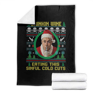 Funny Ed Gein Horror Christmas Meme Throw Blanket Drinking Wine Eating This Sinful Cold Cuts Viral Scene TS02 Black Print Your Wear