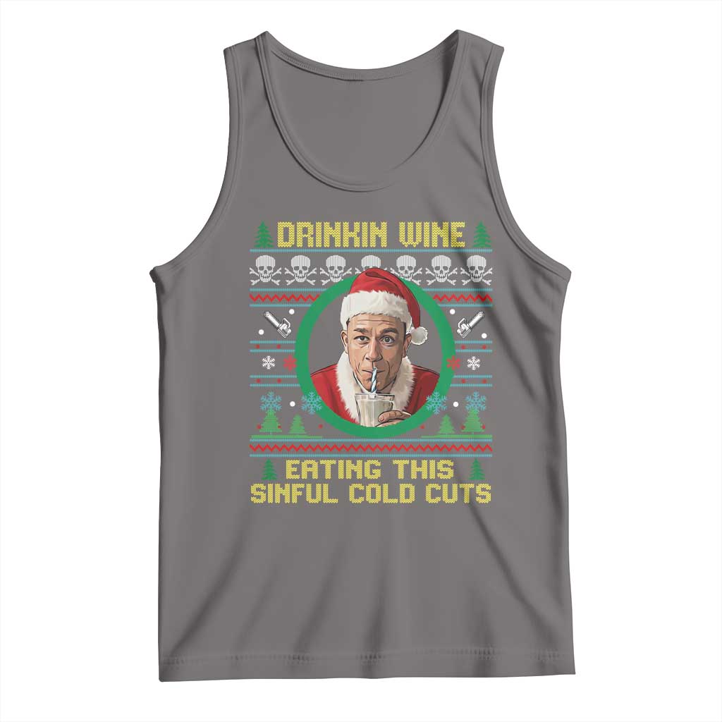 Funny Ed Gein Horror Christmas Meme Tank Top Drinking Wine Eating This Sinful Cold Cuts Viral Scene TS02 Deep Heather Print Your Wear