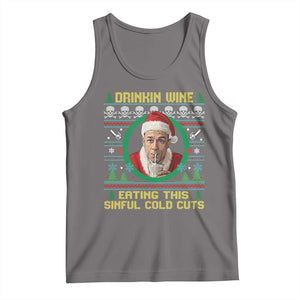 Funny Ed Gein Horror Christmas Meme Tank Top Drinking Wine Eating This Sinful Cold Cuts Viral Scene TS02 Deep Heather Print Your Wear