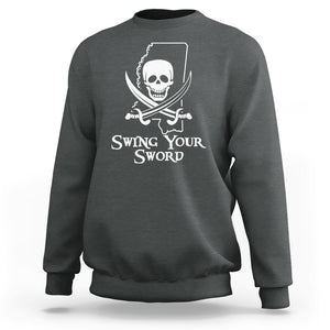 Pirate Skull Sweatshirt Swing Your Sword Motivational Quote TS02 Dark Heather Printyourwear