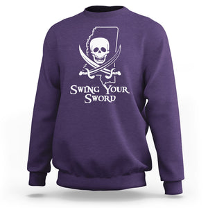 Pirate Skull Sweatshirt Swing Your Sword Motivational Quote TS02 Purple Printyourwear