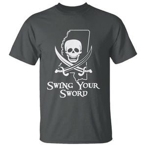 Pirate Skull T Shirt Swing Your Sword Motivational Quote TS02 Dark Heather Printyourwear