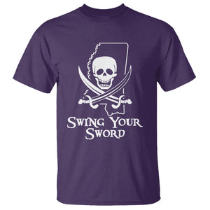 Pirate Skull T Shirt Swing Your Sword Motivational Quote TS02 Purple Printyourwear