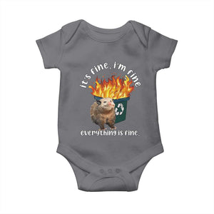 Funny Opossum Meme Baby Onesie It's Fine I'm Fine Everything Is Fine Dumpster Fire TS02 Charcoal Print Your Wear