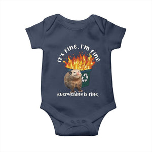 Funny Opossum Meme Baby Onesie It's Fine I'm Fine Everything Is Fine Dumpster Fire TS02 Navy Print Your Wear