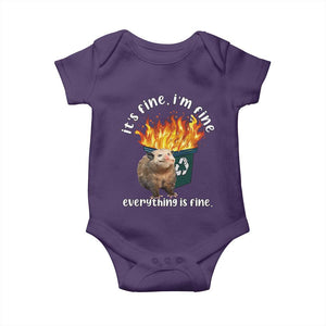 Funny Opossum Meme Baby Onesie It's Fine I'm Fine Everything Is Fine Dumpster Fire TS02 Purple Print Your Wear