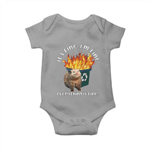 Funny Opossum Meme Baby Onesie It's Fine I'm Fine Everything Is Fine Dumpster Fire TS02 Sport Gray Print Your Wear