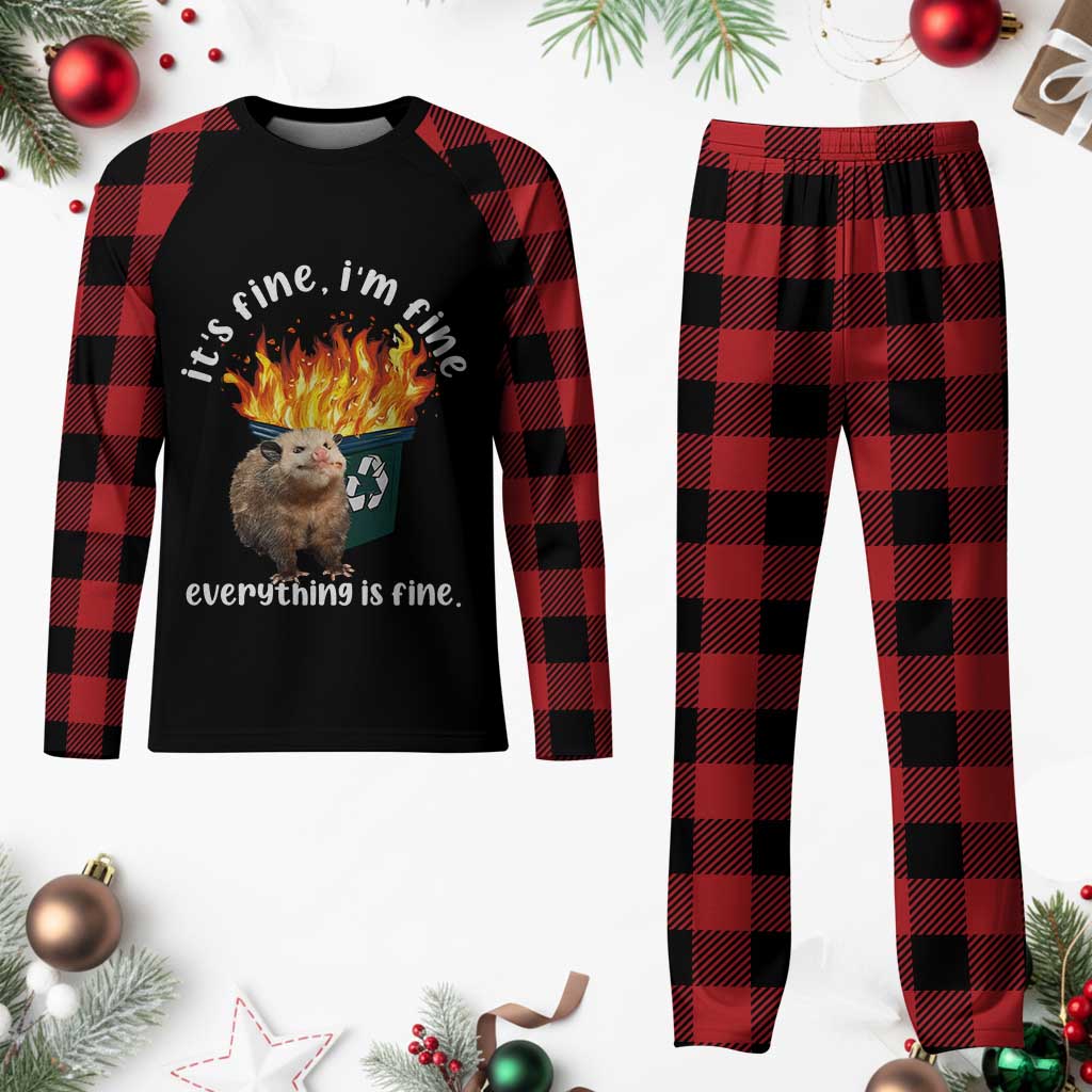 Funny Opossum Meme Plaid Pajama Set It's Fine I'm Fine Everything Is Fine Dumpster Fire TS02 Buffalo Plaid Print Your Wear