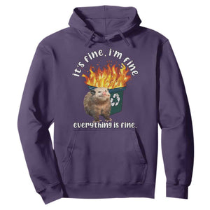 Funny Opossum Meme Hoodie It's Fine I'm Fine Everything Is Fine Dumpster Fire TS02 Purple Print Your Wear