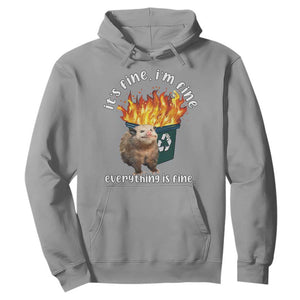 Funny Opossum Meme Hoodie It's Fine I'm Fine Everything Is Fine Dumpster Fire TS02 Sport Gray Print Your Wear