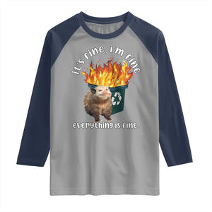 Funny Opossum Meme Raglan Shirt It's Fine I'm Fine Everything Is Fine Dumpster Fire TS02 Sport Gray Navy Print Your Wear