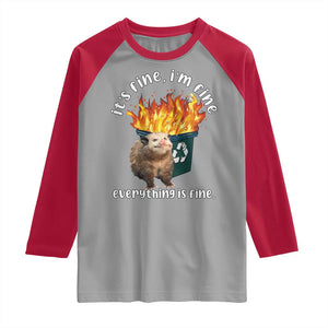 Funny Opossum Meme Raglan Shirt It's Fine I'm Fine Everything Is Fine Dumpster Fire TS02 Sport Gray Red Print Your Wear