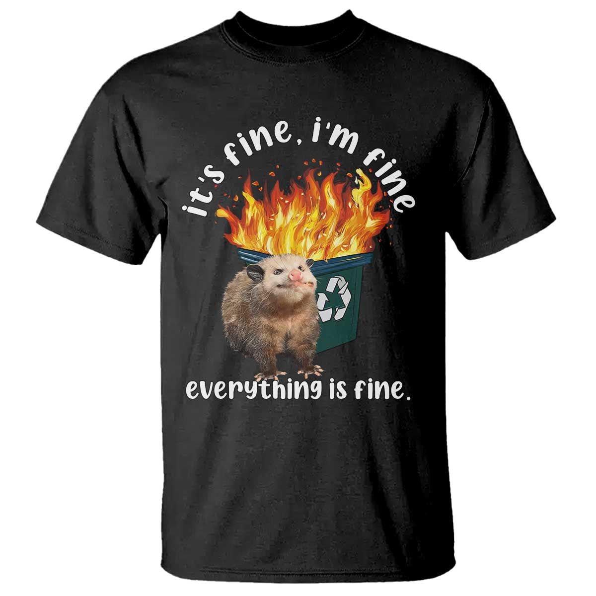 Funny Opossum Meme T Shirt It's Fine I'm Fine Everything Is Fine Dumpster Fire TS02 Black Print Your Wear