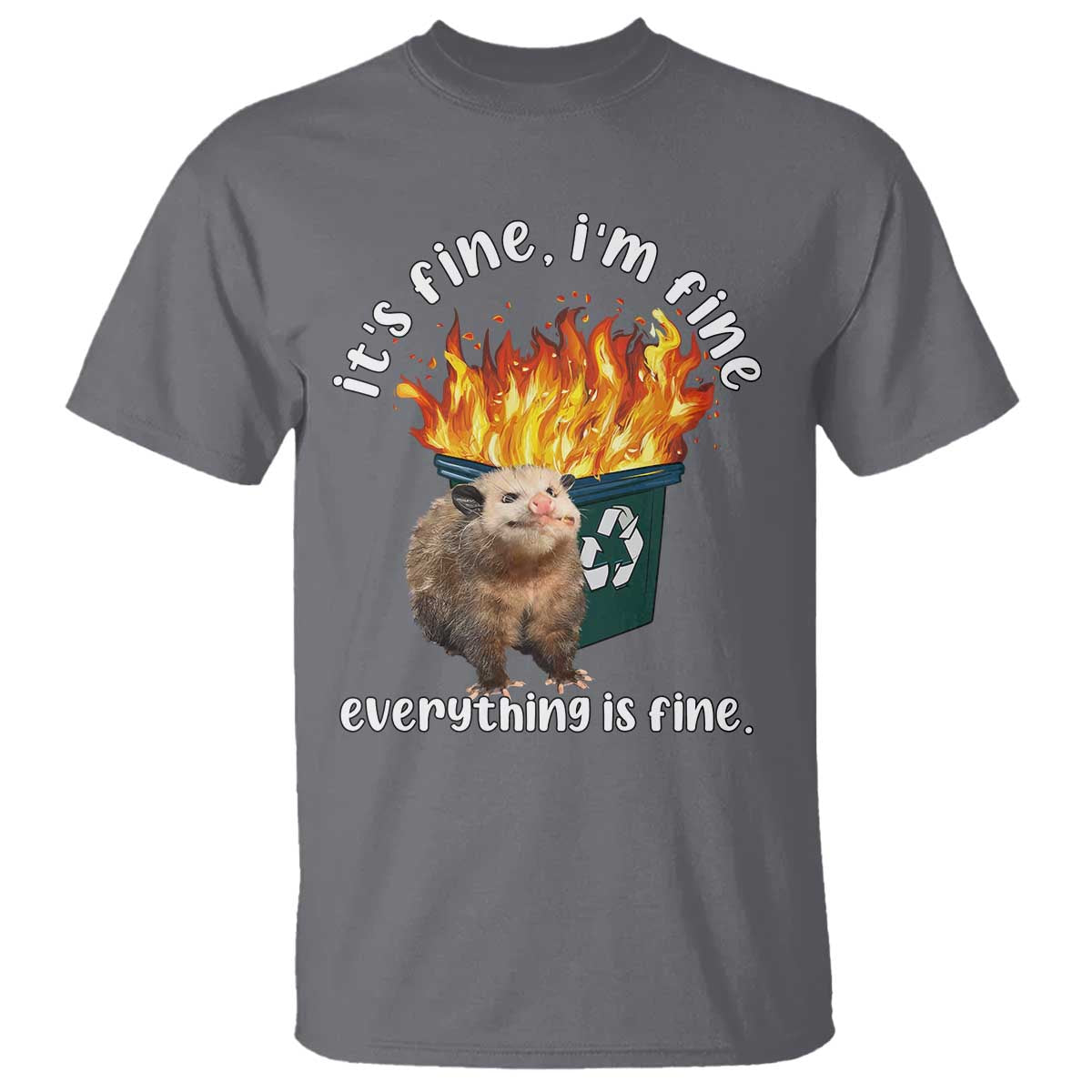 Funny Opossum Meme T Shirt It's Fine I'm Fine Everything Is Fine Dumpster Fire TS02 Charcoal Print Your Wear