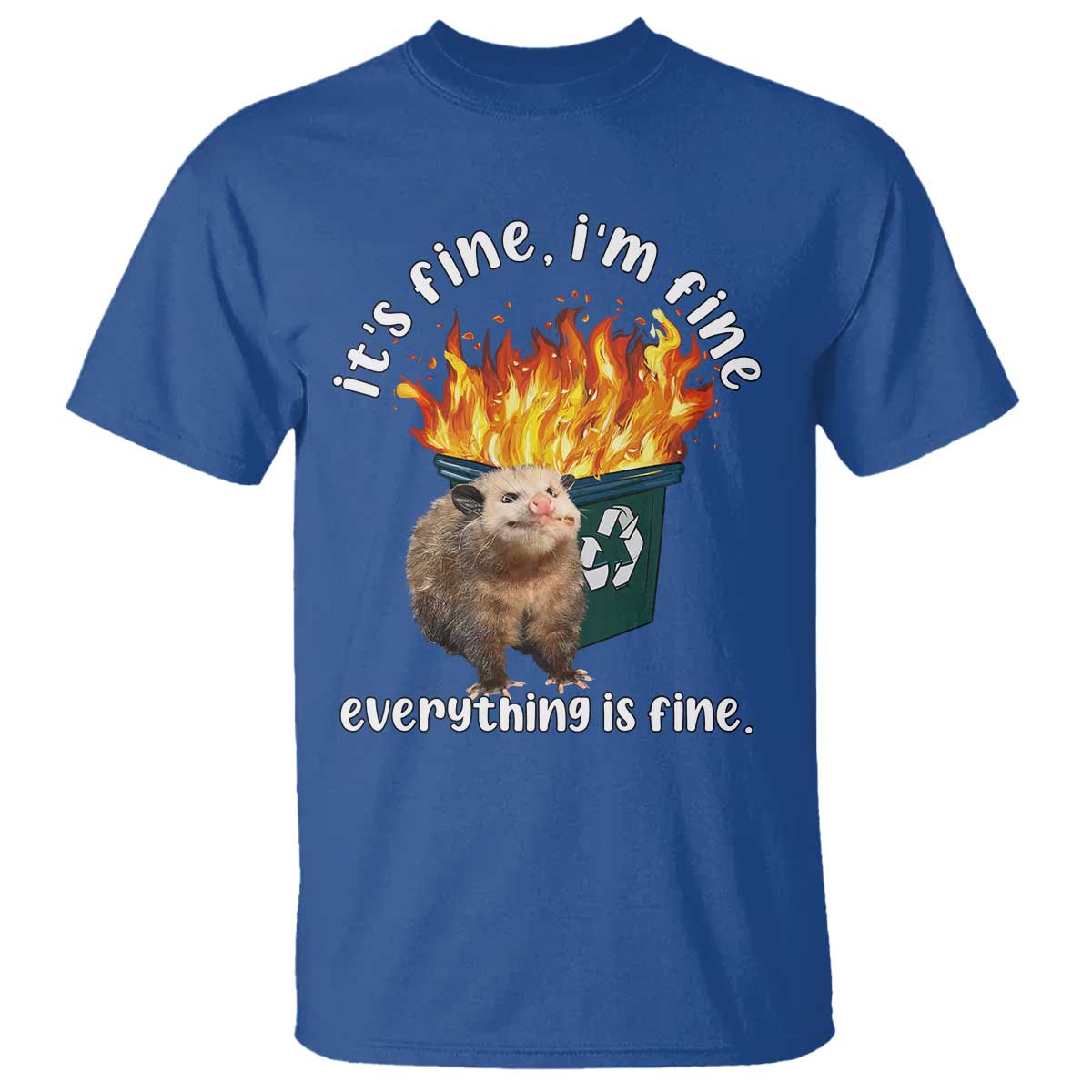 Funny Opossum Meme T Shirt It's Fine I'm Fine Everything Is Fine Dumpster Fire TS02 Royal Blue Print Your Wear