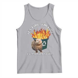 Funny Opossum Meme Tank Top It's Fine I'm Fine Everything Is Fine Dumpster Fire TS02 Athletic Heather Print Your Wear