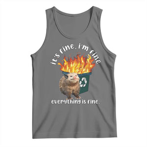 Funny Opossum Meme Tank Top It's Fine I'm Fine Everything Is Fine Dumpster Fire TS02 Black Heather Print Your Wear