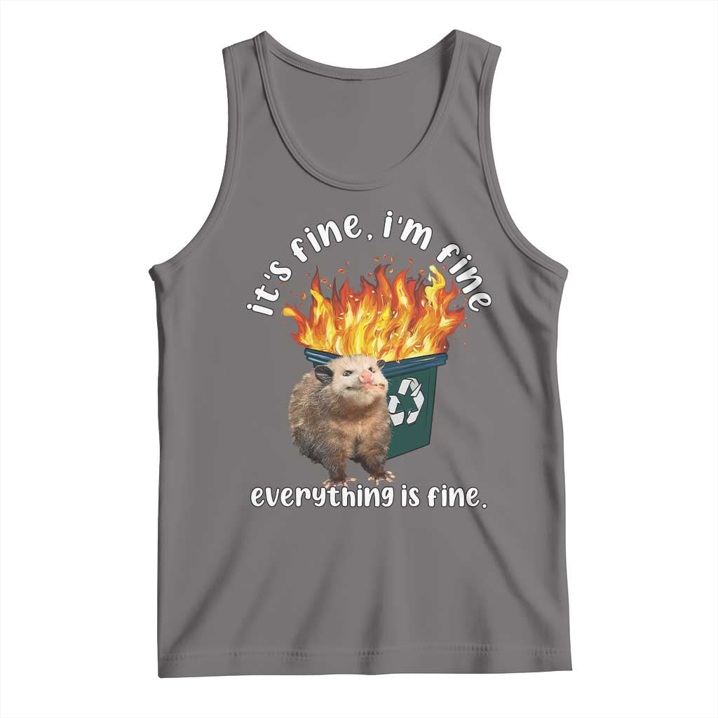 Funny Opossum Meme Tank Top It's Fine I'm Fine Everything Is Fine Dumpster Fire TS02 Deep Heather Print Your Wear