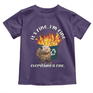 Funny Opossum Meme Toddler T Shirt It's Fine I'm Fine Everything Is Fine Dumpster Fire TS02 Purple Print Your Wear