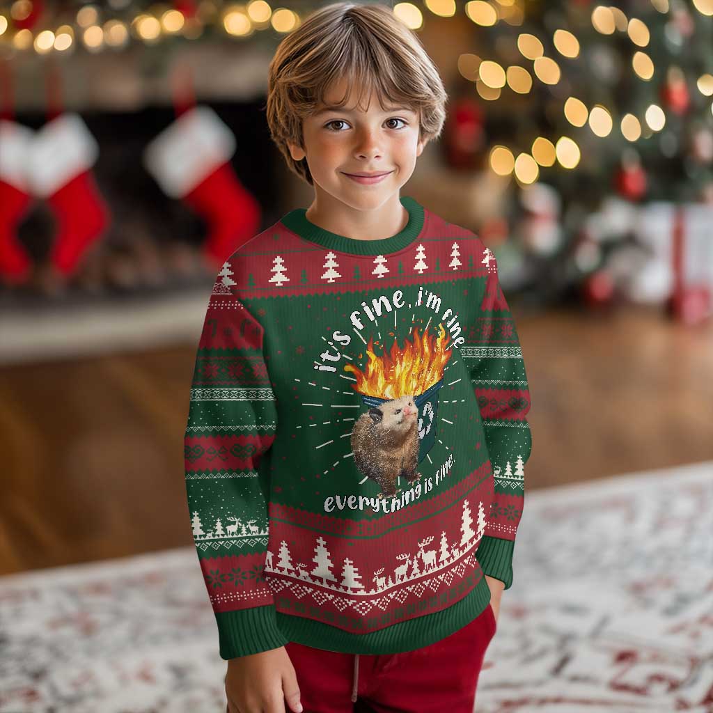 Funny Opossum Meme Ugly Christmas Sweater It's Fine I'm Fine Everything Is Fine Dumpster Fire TS02 Christmas Print Your Wear