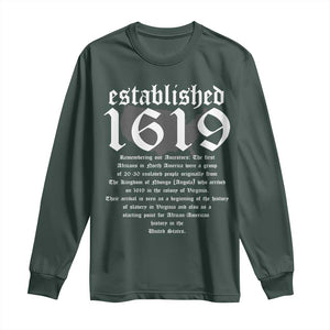 African American History Long Sleeve Shirt Project 1619 Established American Map Retro Vintage TS02 Dark Forest Green Print Your Wear