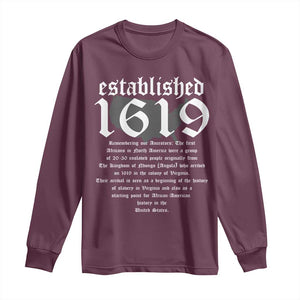 African American History Long Sleeve Shirt Project 1619 Established American Map Retro Vintage TS02 Maroon Print Your Wear