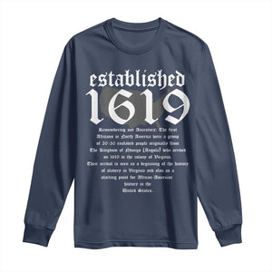 African American History Long Sleeve Shirt Project 1619 Established American Map Retro Vintage TS02 Navy Print Your Wear