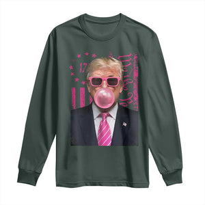 Funny Trump Bubble Gum Pink Long Sleeve Shirt He Won 2024 We The People USA Betsy Ross Flag TS02 Dark Forest Green Print Your Wear