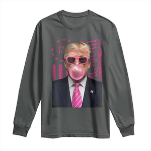 Funny Trump Bubble Gum Pink Long Sleeve Shirt He Won 2024 We The People USA Betsy Ross Flag TS02 Dark Heather Print Your Wear