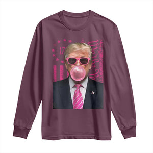 Funny Trump Bubble Gum Pink Long Sleeve Shirt He Won 2024 We The People USA Betsy Ross Flag TS02 Maroon Print Your Wear