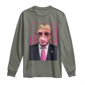 Funny Trump Bubble Gum Pink Long Sleeve Shirt He Won 2024 We The People USA Betsy Ross Flag TS02 Military Green Print Your Wear