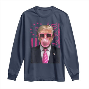 Funny Trump Bubble Gum Pink Long Sleeve Shirt He Won 2024 We The People USA Betsy Ross Flag TS02 Navy Print Your Wear