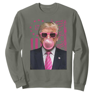 Funny Trump Bubble Gum Pink Sweatshirt He Won 2024 We The People USA Betsy Ross Flag TS02 Military Green Print Your Wear