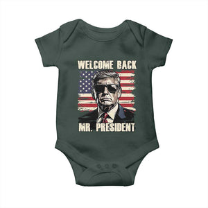 Trump Won 2024 Baby Onesie Welcome Back Mr President 47 Victory American Flag TS02 Dark Forest Green Print Your Wear