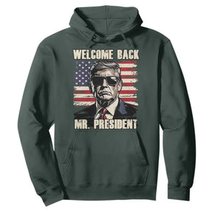 Trump Won 2024 Hoodie Welcome Back Mr President 47 Victory American Flag TS02 Dark Forest Green Print Your Wear