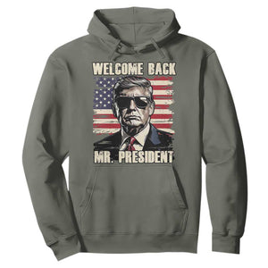 Trump Won 2024 Hoodie Welcome Back Mr President 47 Victory American Flag TS02 Military Green Print Your Wear