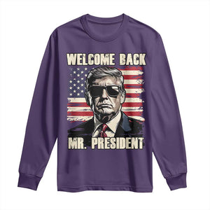 Trump Won 2024 Long Sleeve Shirt Welcome Back Mr President 47 Victory American Flag TS02 Purple Print Your Wear