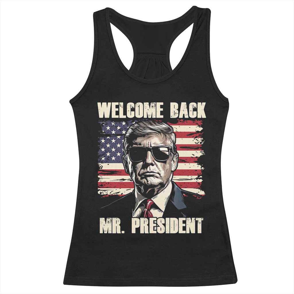 Trump Won 2024 Racerback Tank Top Welcome Back Mr President 47 Victory American Flag TS02 Black Print Your Wear