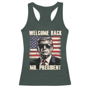 Trump Won 2024 Racerback Tank Top Welcome Back Mr President 47 Victory American Flag TS02 Dark Forest Green Print Your Wear