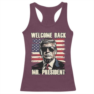 Trump Won 2024 Racerback Tank Top Welcome Back Mr President 47 Victory American Flag TS02 Maroon Print Your Wear