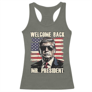 Trump Won 2024 Racerback Tank Top Welcome Back Mr President 47 Victory American Flag TS02 Military Green Print Your Wear