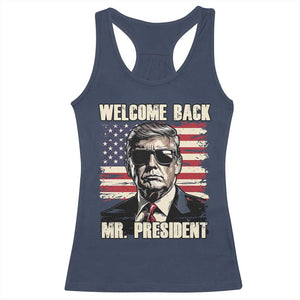 Trump Won 2024 Racerback Tank Top Welcome Back Mr President 47 Victory American Flag TS02 Navy Print Your Wear