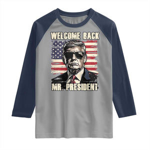 Trump Won 2024 Raglan Shirt Welcome Back Mr President 47 Victory American Flag TS02 Sport Gray Navy Print Your Wear