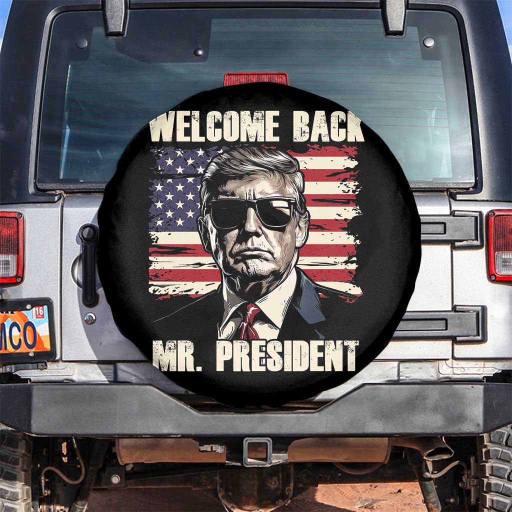 Trump Won 2024 Spare Tire Cover Welcome Back Mr President 47 Victory American Flag TS02 No hole Black Print Your Wear