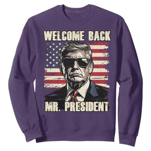 Trump Won 2024 Sweatshirt Welcome Back Mr President 47 Victory American Flag TS02 Purple Print Your Wear