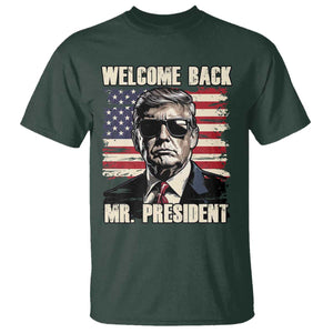 Trump Won 2024 T Shirt Welcome Back Mr President 47 Victory American Flag TS02 Dark Forest Green Print Your Wear