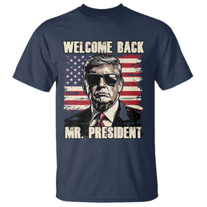 Trump Won 2024 T Shirt Welcome Back Mr President 47 Victory American Flag TS02 Navy Print Your Wear